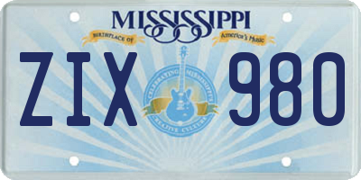 MS license plate ZIX980