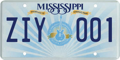 MS license plate ZIY001