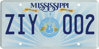 MS license plate ZIY002