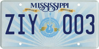 MS license plate ZIY003