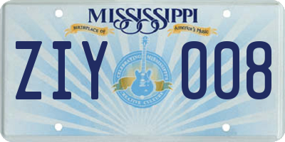 MS license plate ZIY008