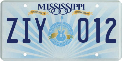 MS license plate ZIY012