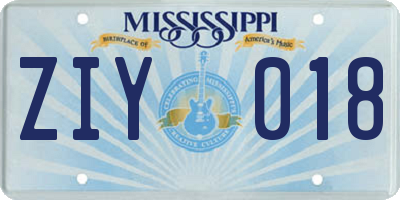 MS license plate ZIY018