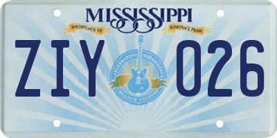 MS license plate ZIY026