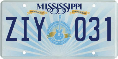MS license plate ZIY031