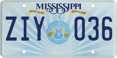MS license plate ZIY036