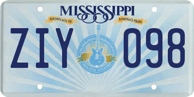MS license plate ZIY098
