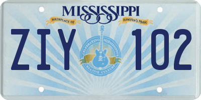 MS license plate ZIY102