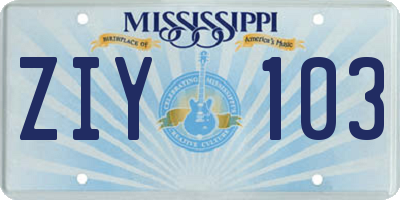 MS license plate ZIY103