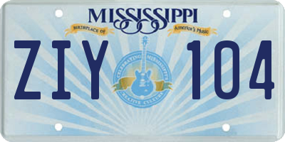 MS license plate ZIY104
