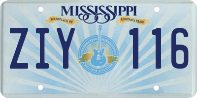 MS license plate ZIY116