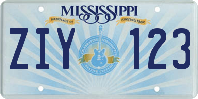 MS license plate ZIY123