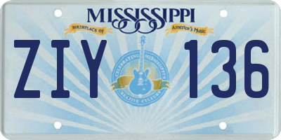 MS license plate ZIY136