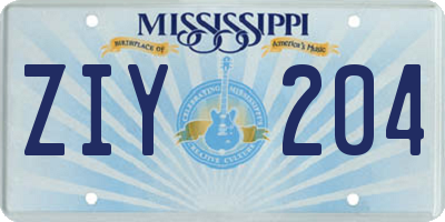 MS license plate ZIY204