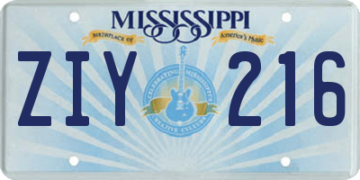 MS license plate ZIY216