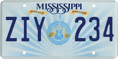MS license plate ZIY234
