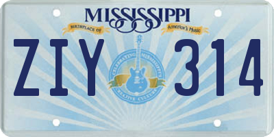 MS license plate ZIY314