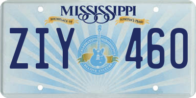 MS license plate ZIY460