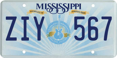 MS license plate ZIY567