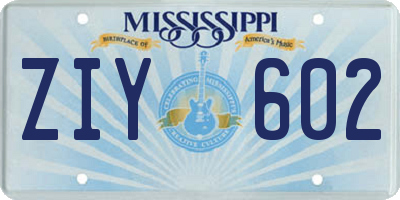 MS license plate ZIY602