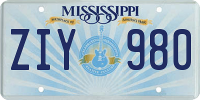 MS license plate ZIY980
