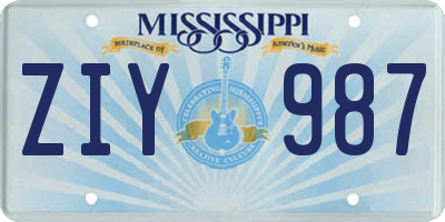 MS license plate ZIY987