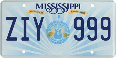 MS license plate ZIY999