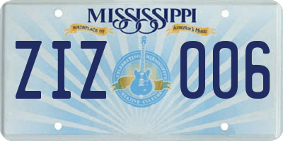MS license plate ZIZ006