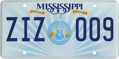 MS license plate ZIZ009