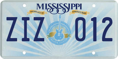 MS license plate ZIZ012