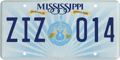 MS license plate ZIZ014