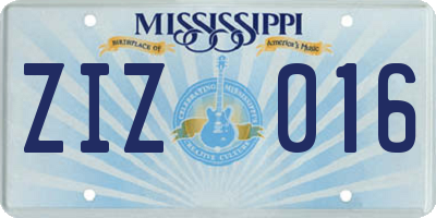 MS license plate ZIZ016