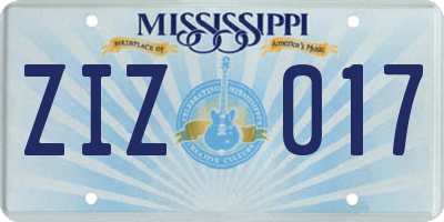 MS license plate ZIZ017