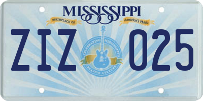MS license plate ZIZ025