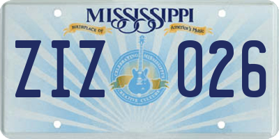 MS license plate ZIZ026
