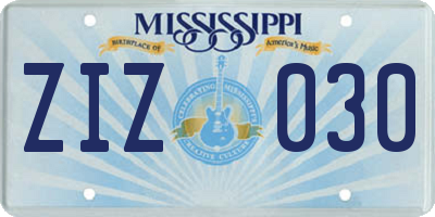MS license plate ZIZ030