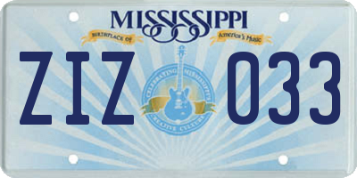 MS license plate ZIZ033