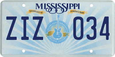 MS license plate ZIZ034