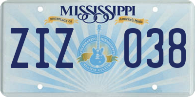 MS license plate ZIZ038