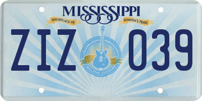 MS license plate ZIZ039
