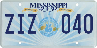 MS license plate ZIZ040