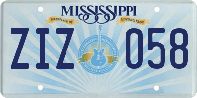 MS license plate ZIZ058
