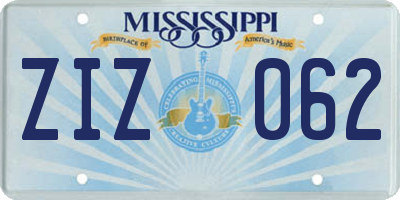MS license plate ZIZ062