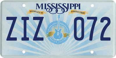 MS license plate ZIZ072