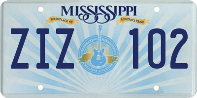 MS license plate ZIZ102