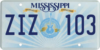 MS license plate ZIZ103