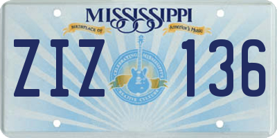 MS license plate ZIZ136