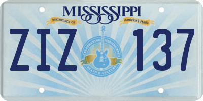 MS license plate ZIZ137