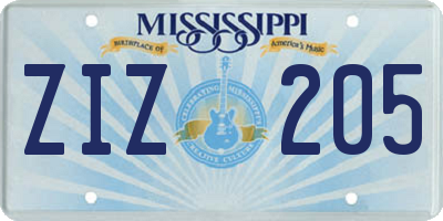 MS license plate ZIZ205