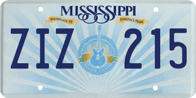 MS license plate ZIZ215